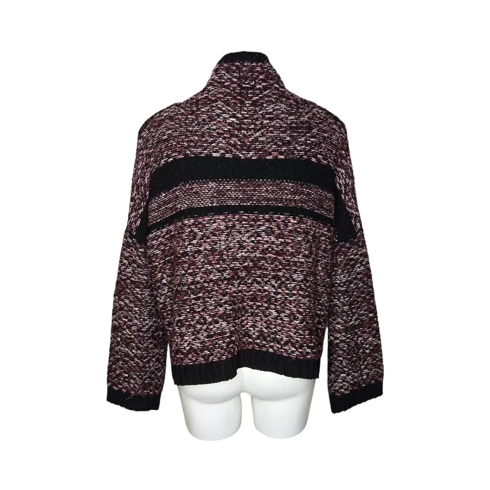 JOHN + JENN Chunky Knit Mock Neck Pullover Sweater Maroon & Black Size Small - Picture 3 of 14